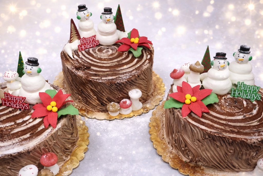 Festive tree stump cakes
